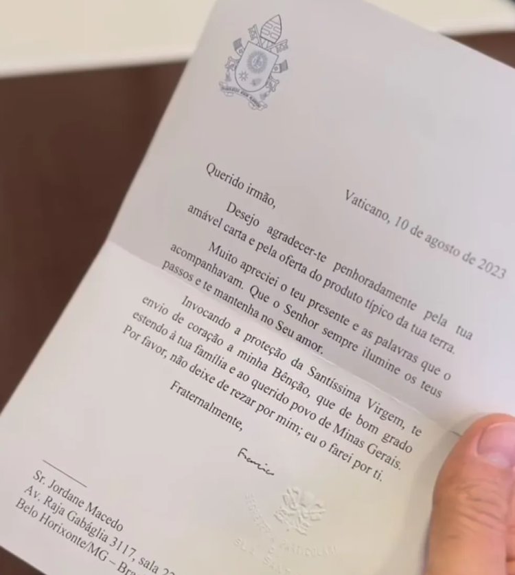 Em carta, papa agradece pelo queijo de São Roque de Minas